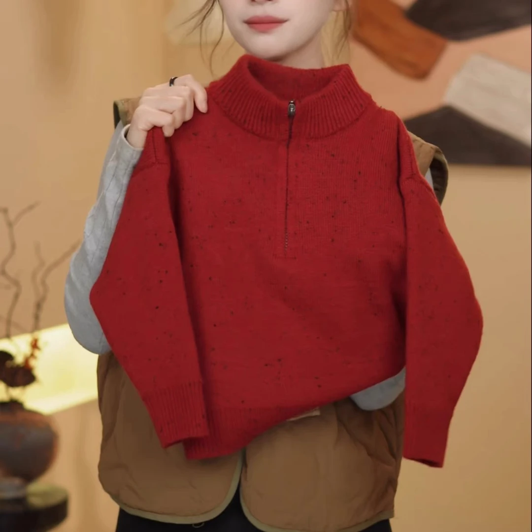 2592潮流时尚洋气流行百搭秋冬男女童加绒半拉链毛衣