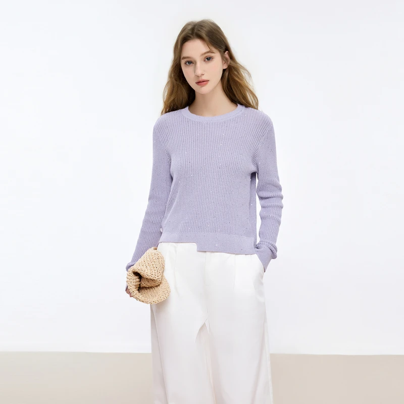 【紫韵】秋水伊人简约针织衫2025年春新款女圆领上衣625102B100264