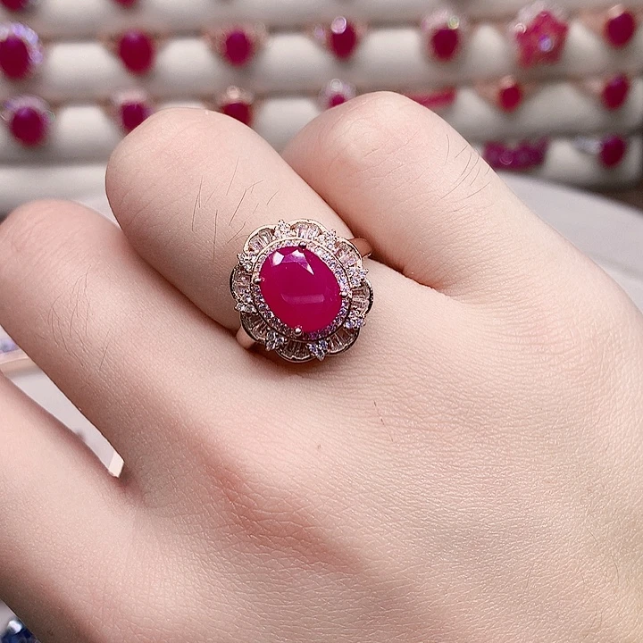 戒指银S925镶嵌红宝石