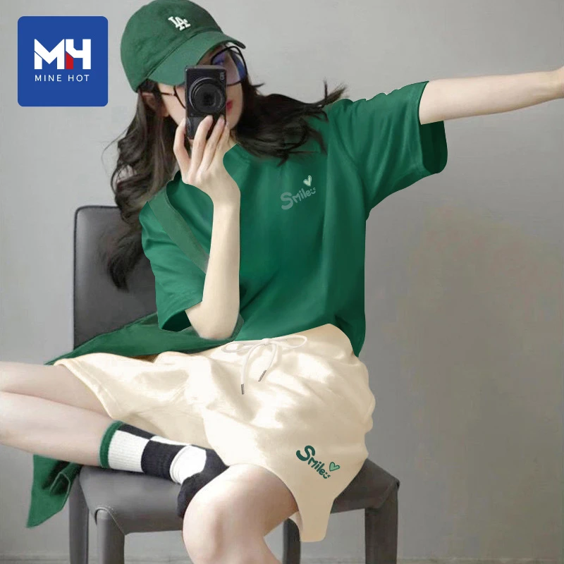 唐狮集团MH墨绿色休闲运动套装女2025夏季新款跑步学院风两件装P