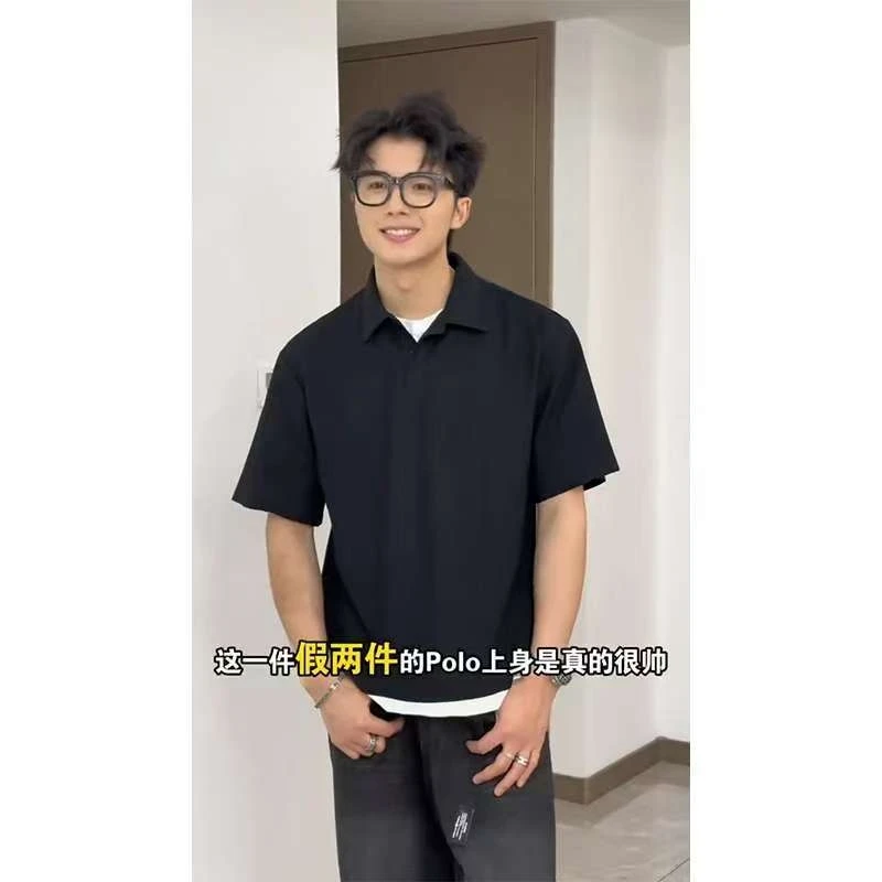 【现货现发】珠地棉假两件POLO衫休闲高级翻领SORONA+简约宽松
