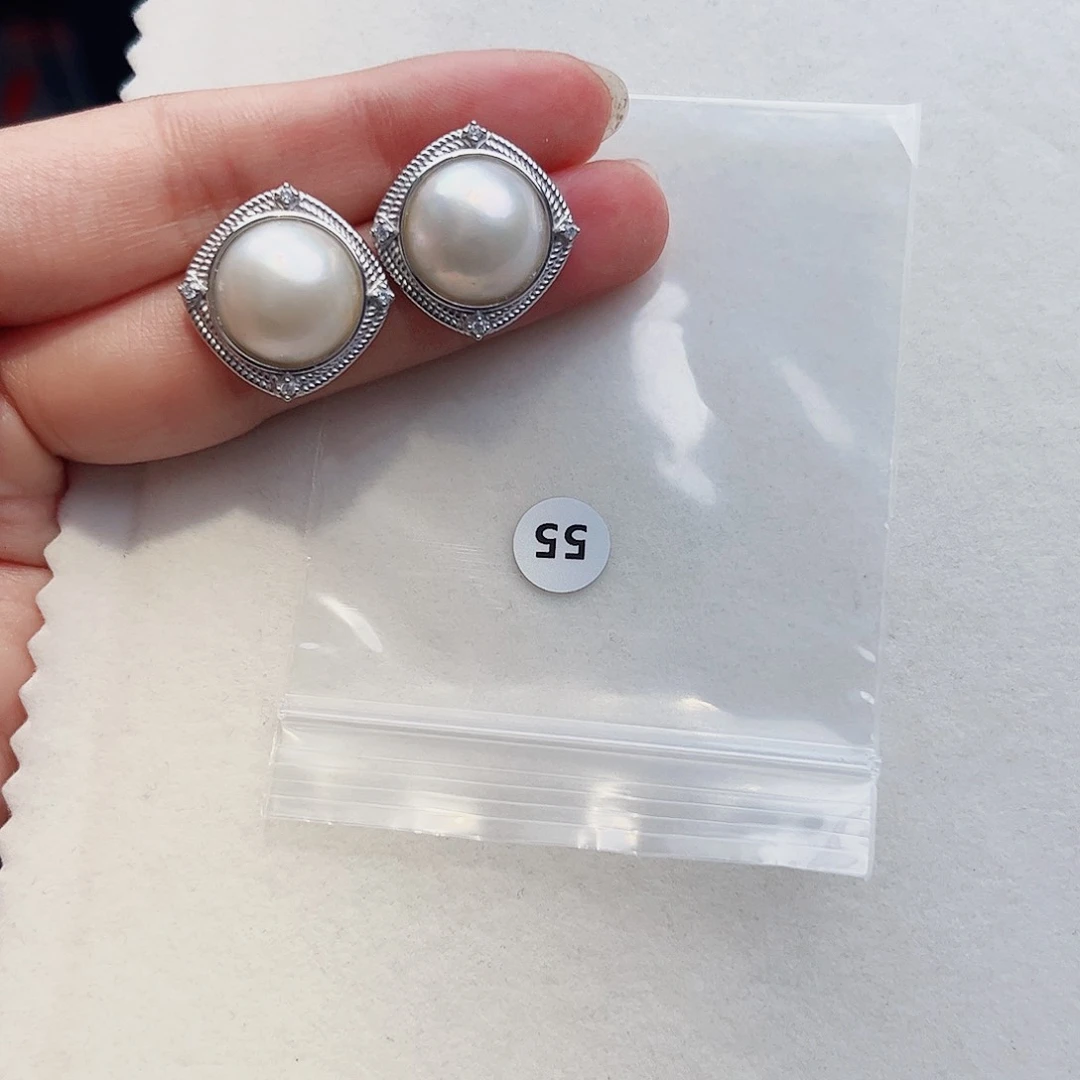 耳饰银S925镶嵌拼合珍珠（马贝珠）小*酱