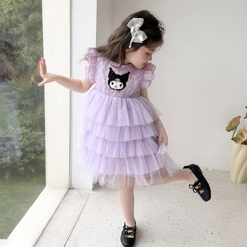 女童库洛米连衣裙夏季新款公主裙子洋气时髦洛丽塔飞袖网纱蛋糕裙