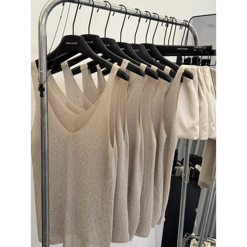 夏季独特漂亮闪闪烫钻针织吊带背心高级感网红款外穿无袖上衣女装