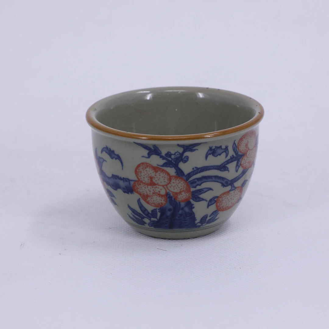 古陶瓷/青花釉里红九桃五福纹杯LOT1601