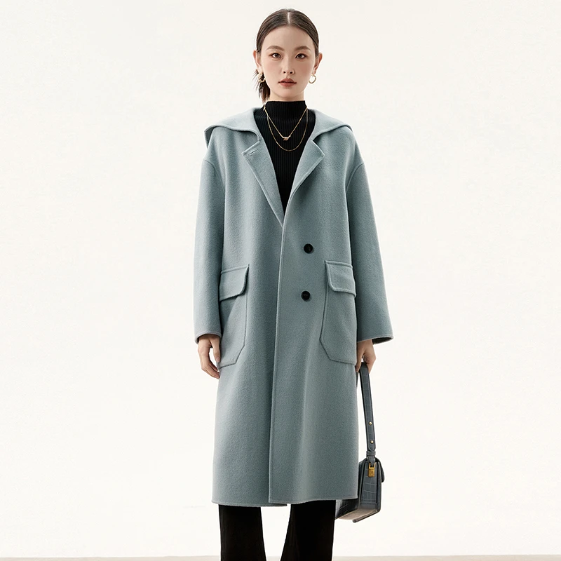 H279宽松含羊毛双面尼毛呢外套大衣44HE1E0279