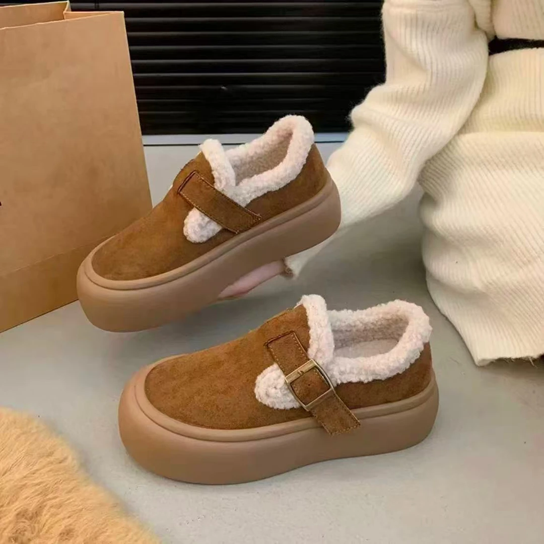厚底勃肯鞋子女毛毛鞋2025冬季新款加绒保暖雪地鞋百搭棉鞋一脚蹬