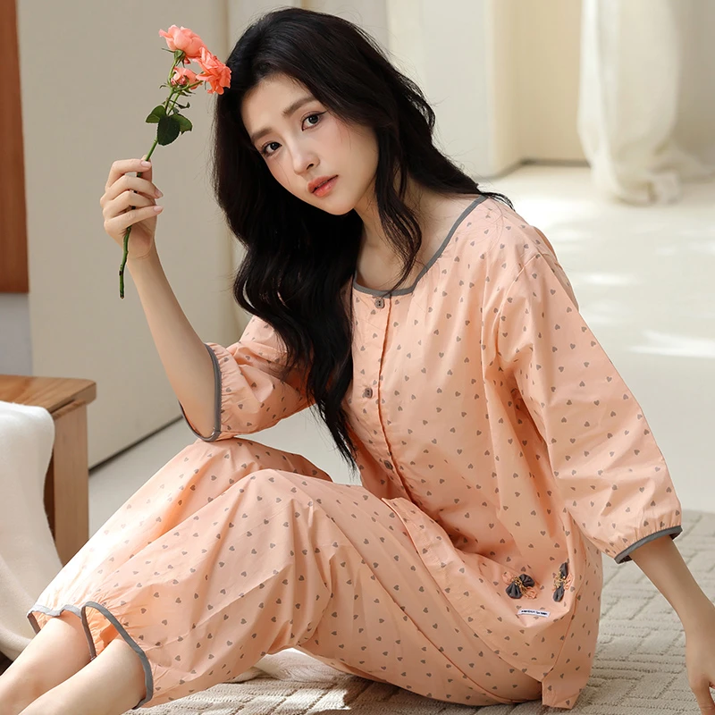 2025新款睡衣女春秋款秋季宽松七分袖夏季薄款大码休闲家居服套装