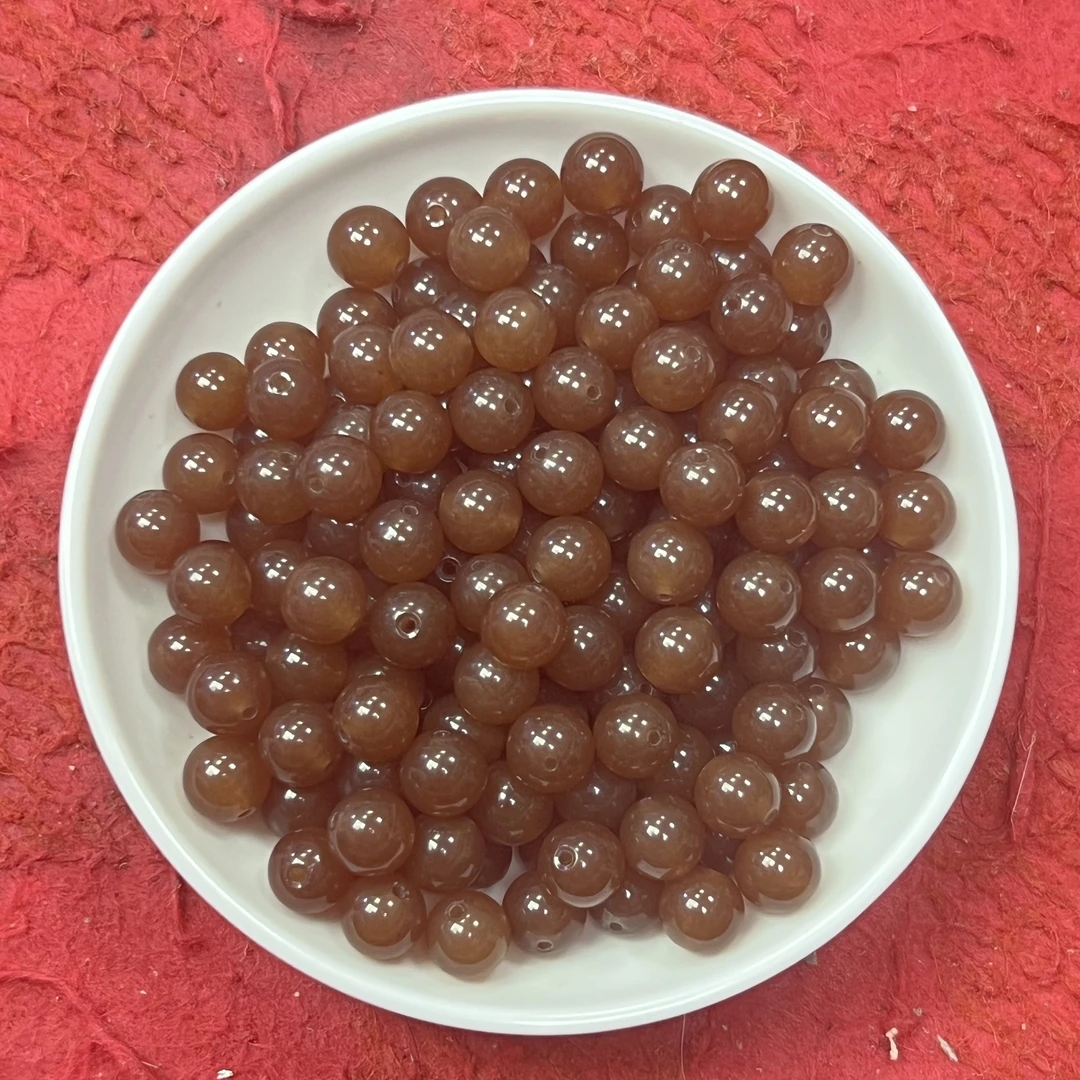 天然珠宝玉石 和田玉糖料Q78 8mm 30颗（赠弹力线）