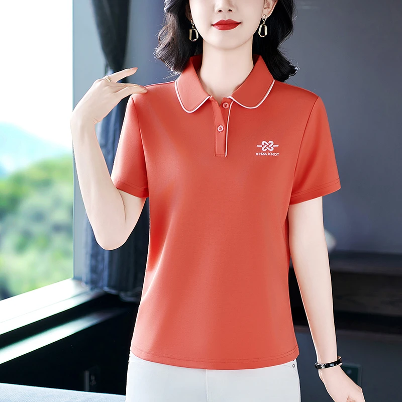 恩狐时尚休闲妈妈装洋气短袖T恤2025新款夏季显瘦百搭POLO领上衣