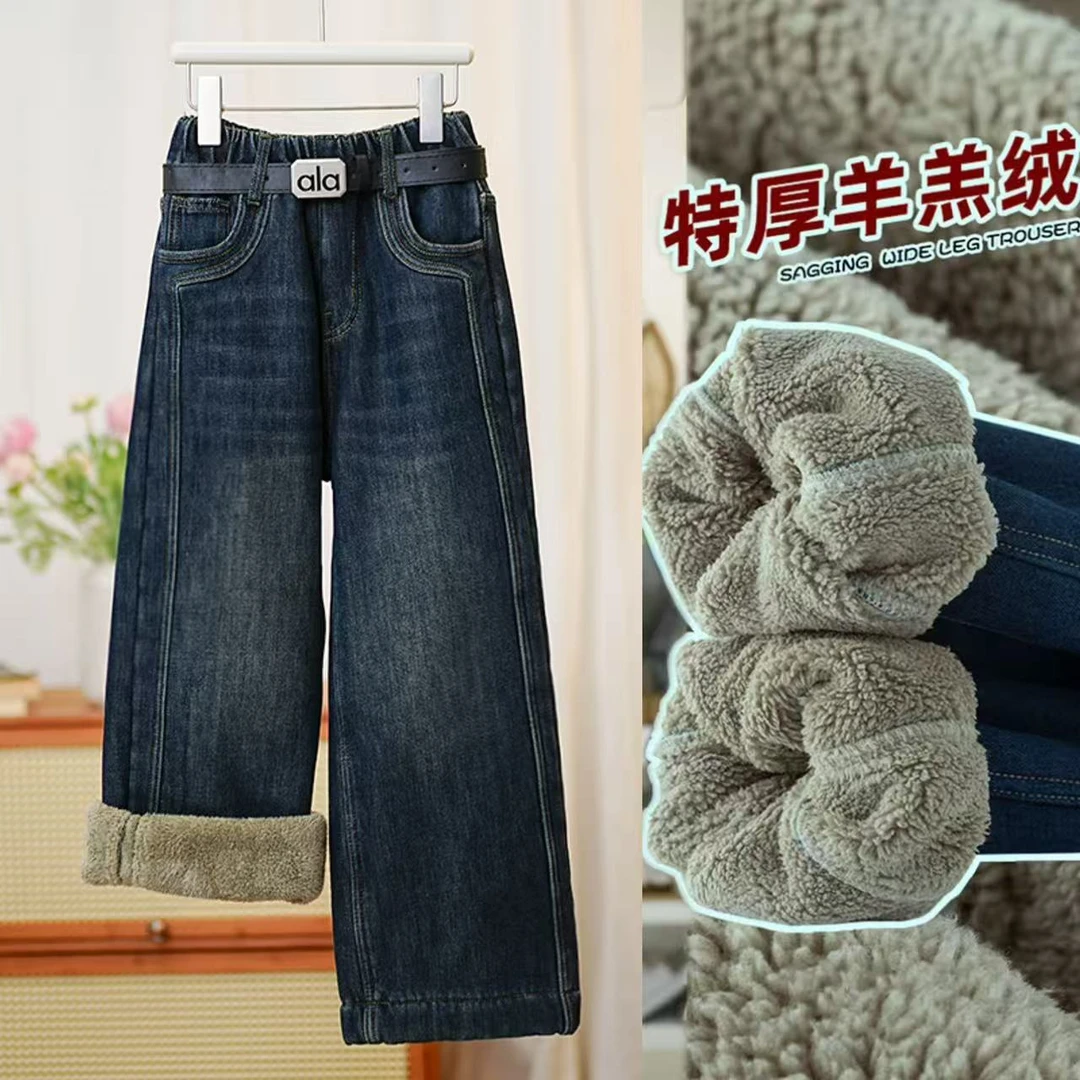 女童加绒裤子长裤加厚加绒直筒冬季百搭特厚休闲大童保暖女仔裤5