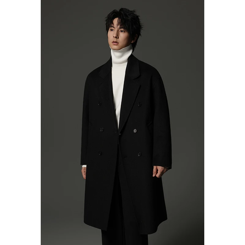 秋冬男士韩版双排扣中长款双面羊毛大衣休闲双面呢外套宽松GLD60