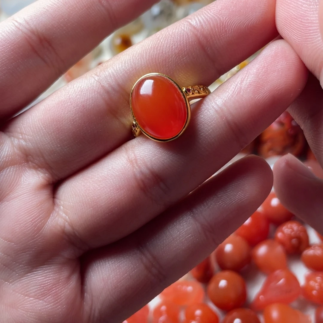 南红玛瑙银S925镶嵌戒指