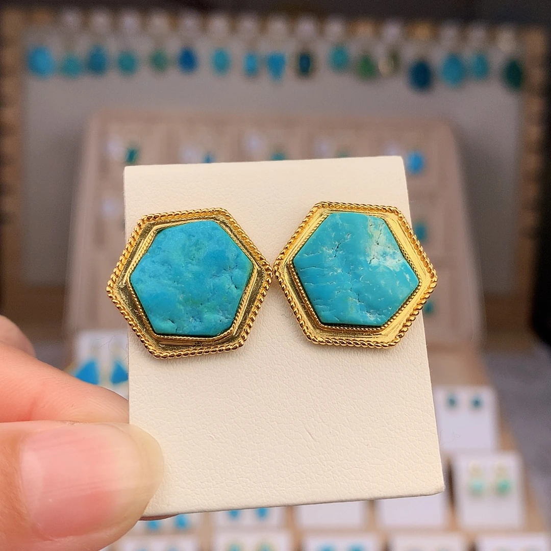 银S925镶嵌绿松石耳饰