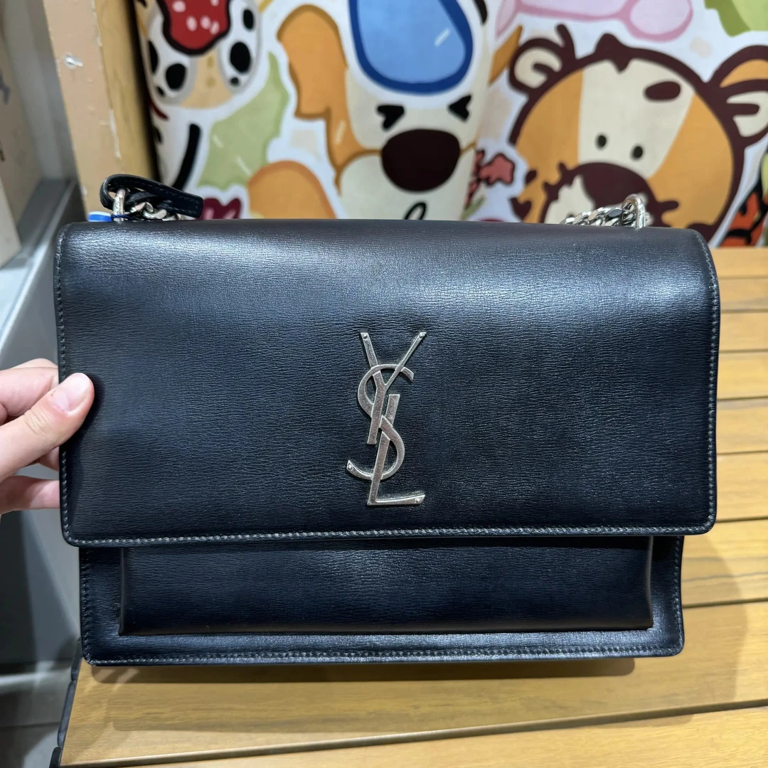 99新 YSL/圣罗兰 YSL 日落 黑色 大号 银扣 Sunset 链条包