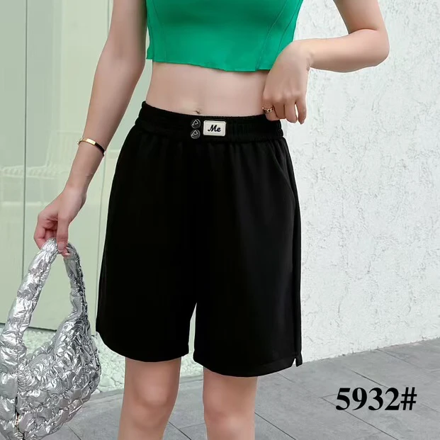 《霞姐服饰》夏季新款黑色小米格直筒五分裤女百搭休闲裤货号：5932