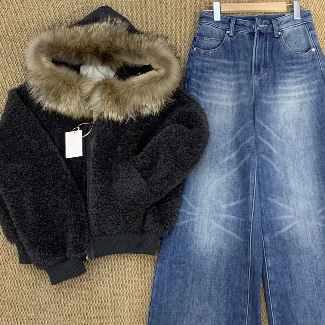 ZEMALA新款连帽高腰毛毛外套