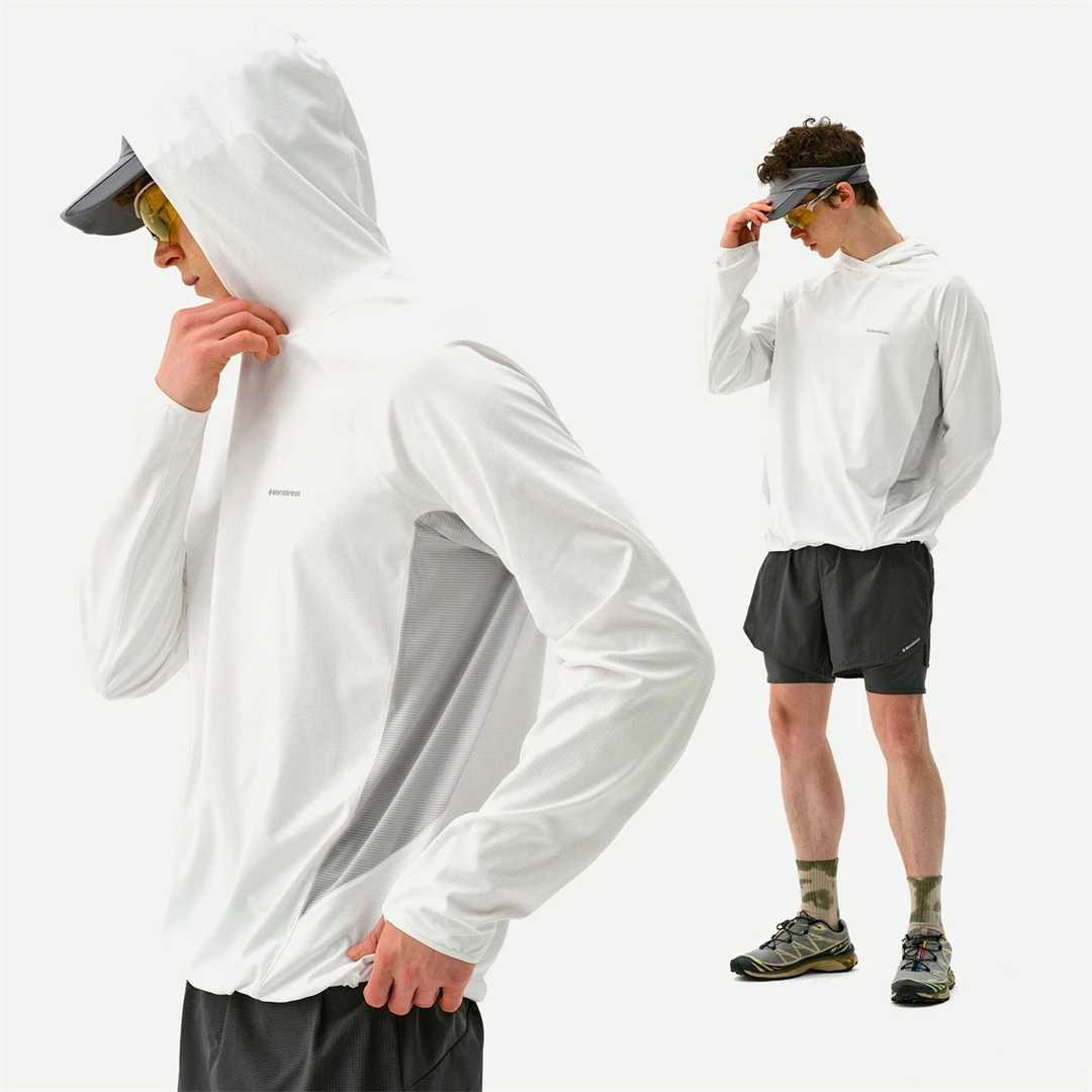 瞬时山野Monterest户外抗菌吸湿速干防晒拼接纯色套头连帽卫衣男