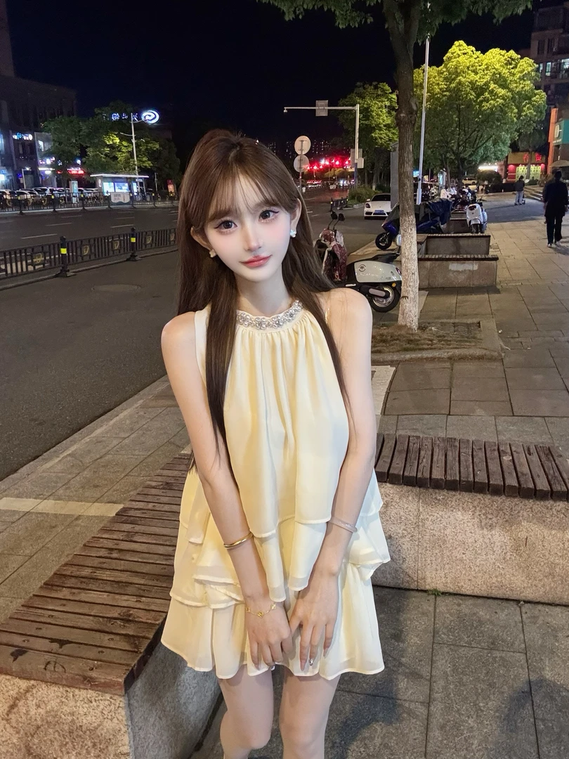 【暮夜星光千金蓬蓬裙珍珠挂脖衬衣+半身裙】