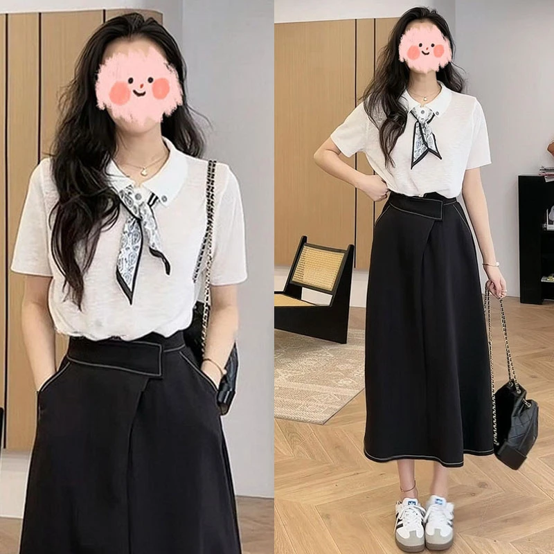 2025夏季温婉大方衣服轻薄透气针织短袖上衣显瘦半身裙气质套装女