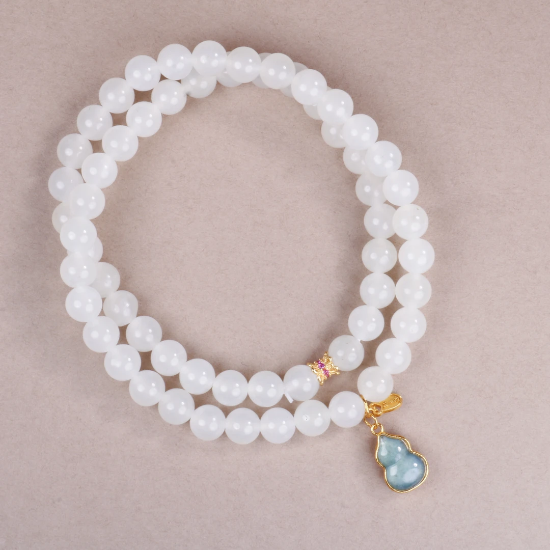 【小娟珠宝】F022【和田玉白玉圆珠妈妈链】1195