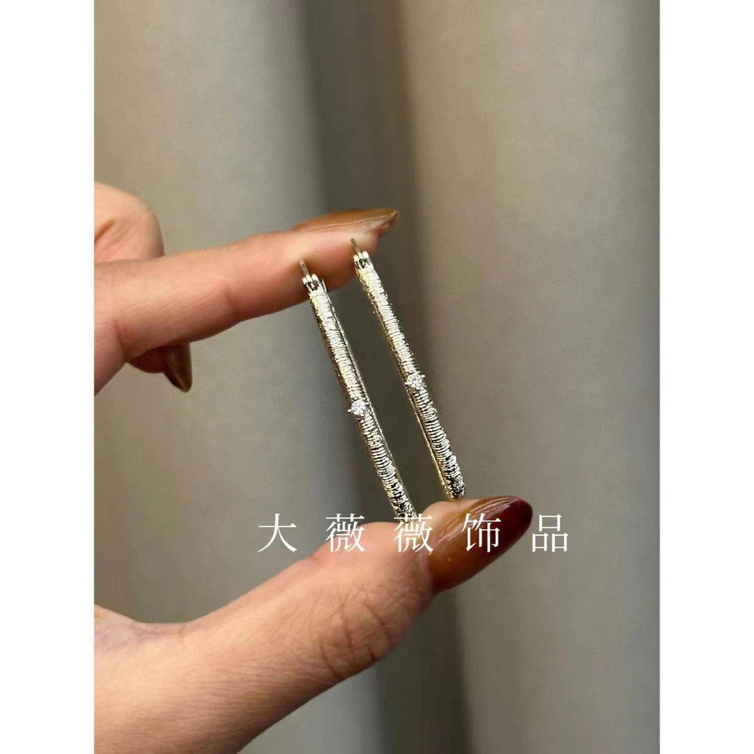 铜合金耳饰 高级感拉丝气质大耳圈-5540