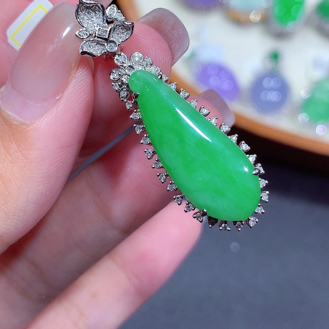 翡翠18K金镶嵌吊坠(不含链)