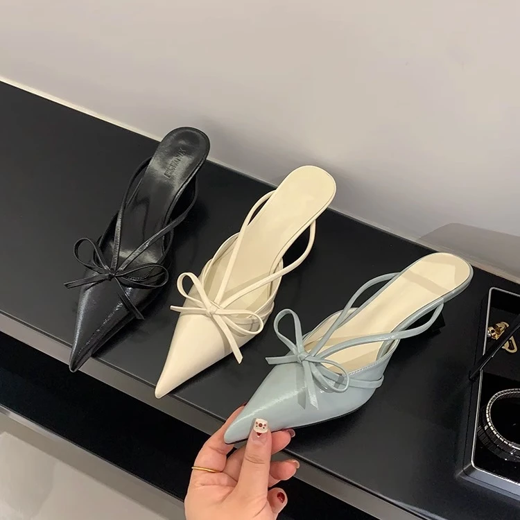 晚晚鞋法式包头凉拖鞋鞋春季复古温柔蝴蝶结高跟百搭新款轻奢女鞋