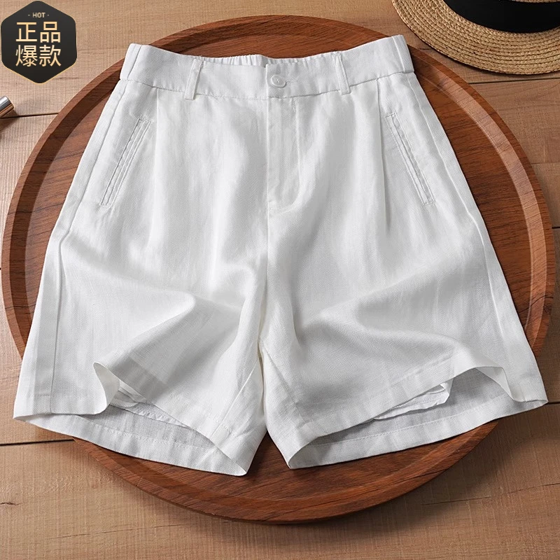 老钱风天丝亚麻短裤女夏季2025新款百搭显瘦高腰阔腿五分休闲裤子