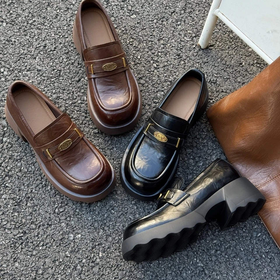 592520880英伦2025春复古乐福鞋金币属扣超软小皮鞋单鞋