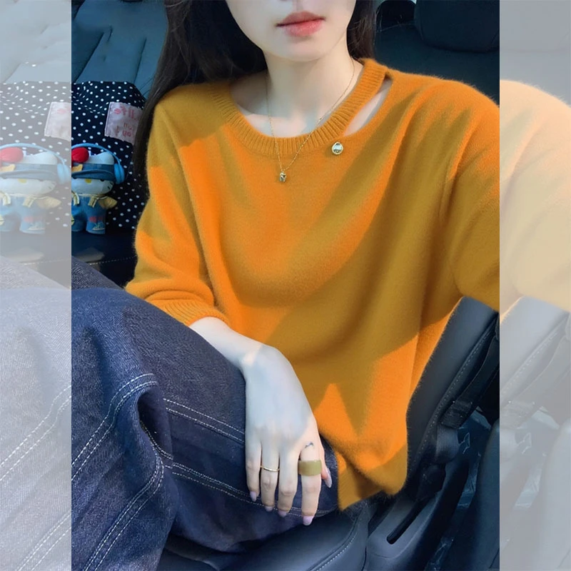 韩系chic甜美减龄镂空设计针织衫女秋季新款洋气百搭宽松显瘦毛衣