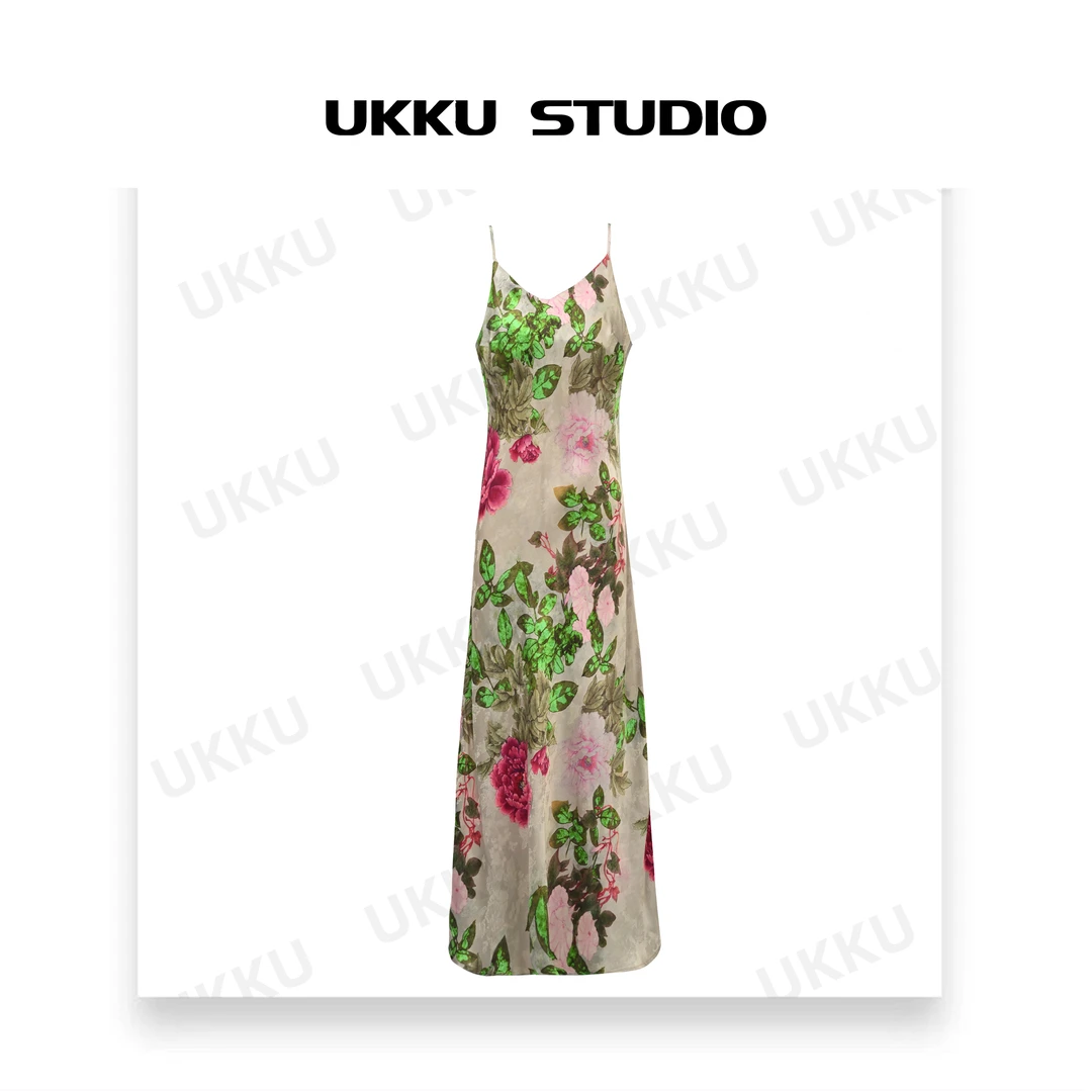 大美【UKKU STUDIO】锦绣未央师收腰吊带连衣裙812517
