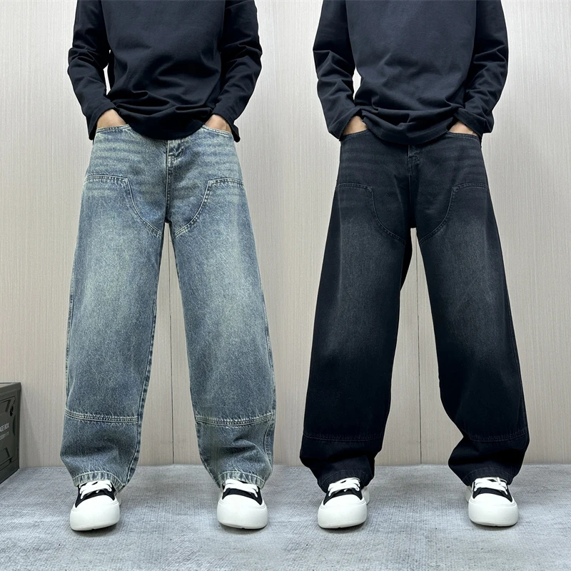 昊Studio秋季新款纽扣水洗复古百搭牛仔裤直筒裤裤子精致韩风长裤