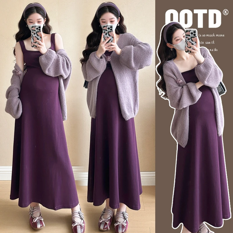 【安安】孕妇装春秋季开衫+背心裙子减龄时尚气质孕妇连衣裙高级感