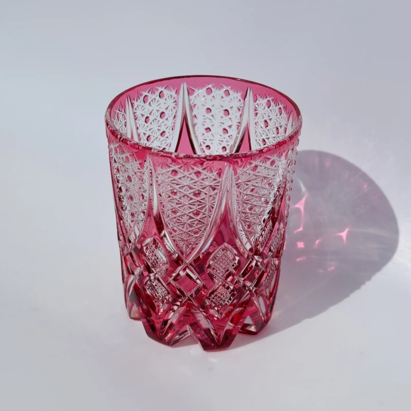 【通宝水晶】金红水晶玻璃威士忌酒杯手工吹制雕刻蓟花杯高奢小众