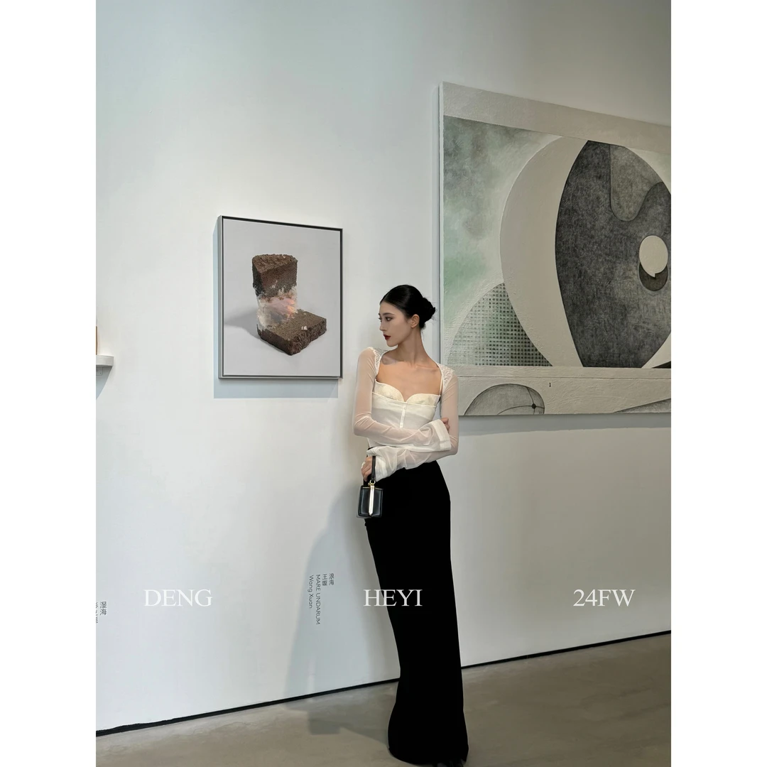 HEYI【芭蕾练习室】小众两件套胸口吊带网纱拼接蕾丝坎肩上衣