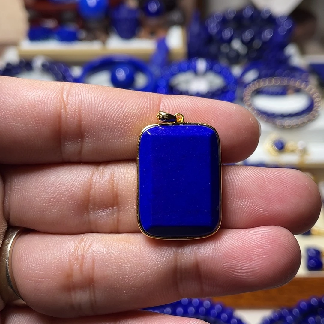 青金石银S925镀金镶嵌无事牌19x29