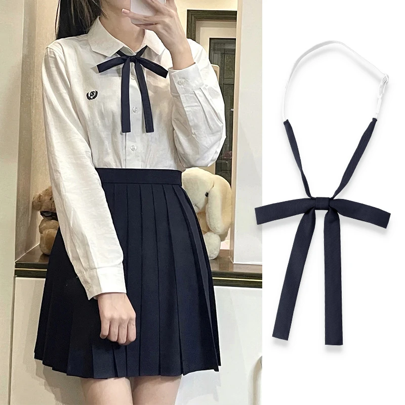 日系jk领结女懒人免打领带绳酒红色学生衬衫纯色水手服学院风配饰