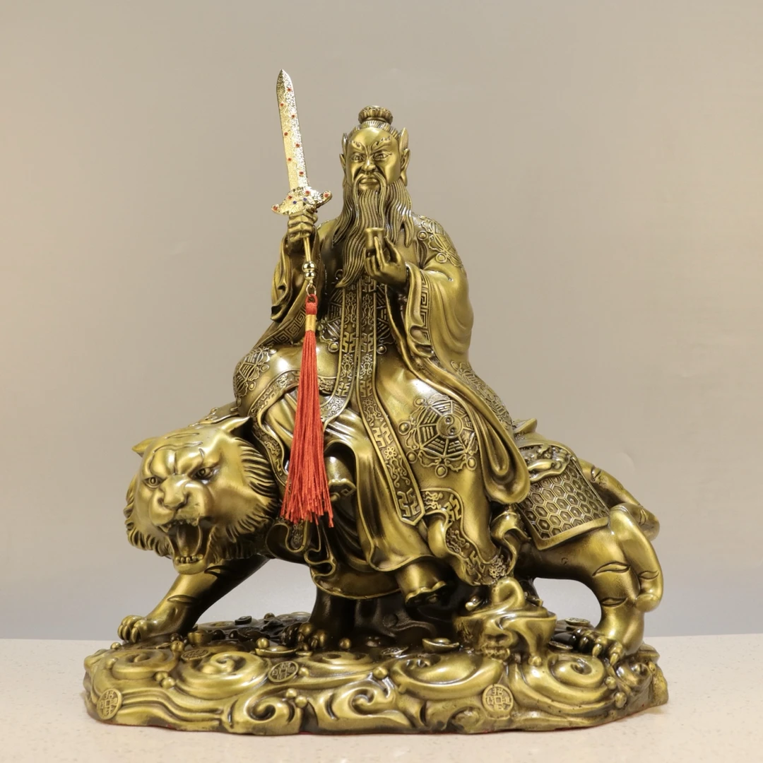 黄铜骑虎张天师神像张道陵正一真人高档家居装饰品创意工艺品玄关