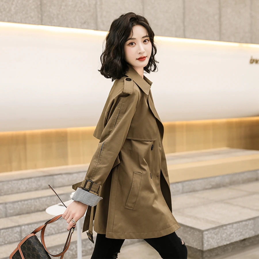 2025秋装新款高端气质小个子中长款收腰韩版高级双排扣外套风衣女