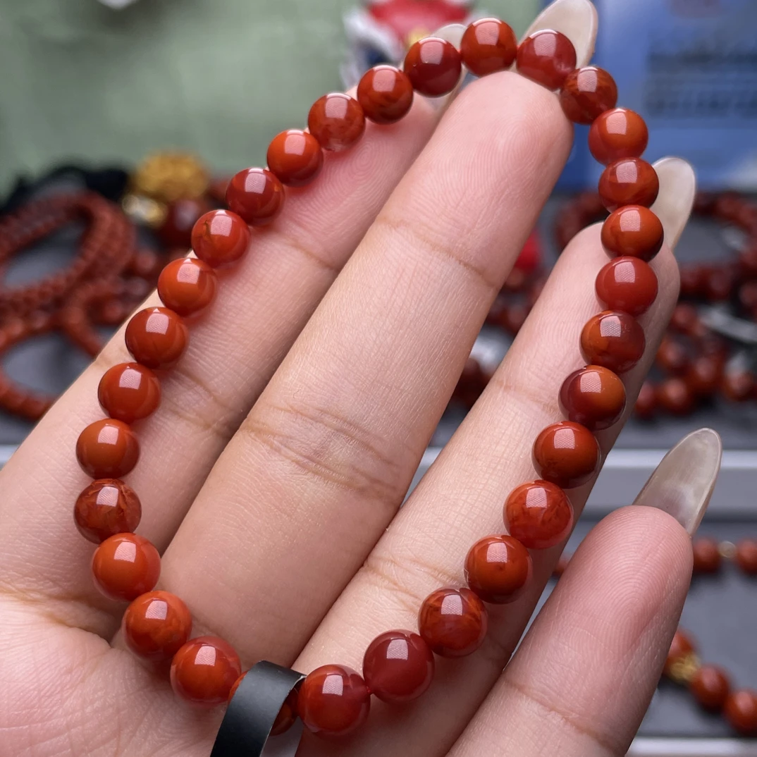 高品原矿无胶裂）6.4mm瓦西玫红火焰纹单圈（10.78克