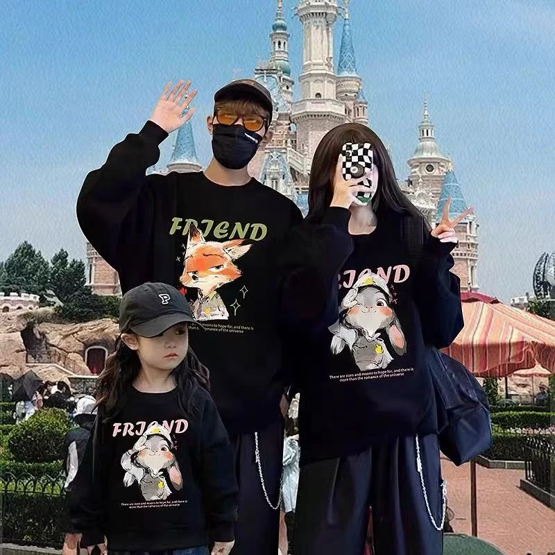 高端一家三四口亲子外套装母女子2025新爆款秋冬加绒卫衣班服儿童