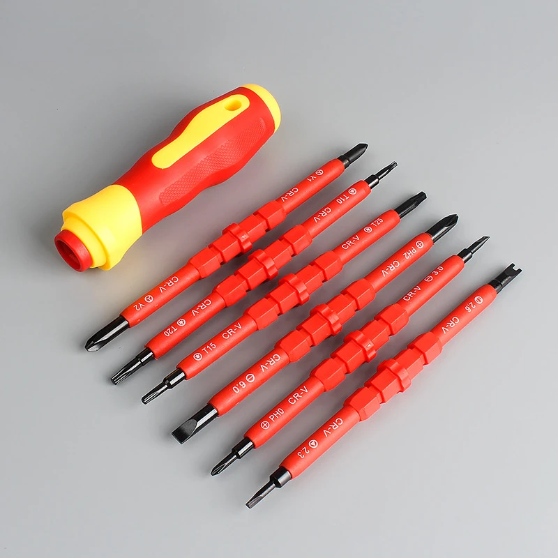 14合一电工螺丝刀套装双头两用铬钒钢绝缘家用办公维修工具组合装