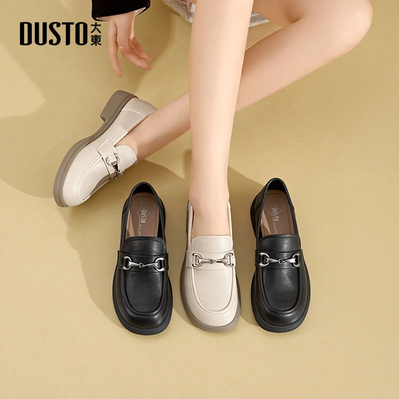 大东女鞋平底简约时尚百搭乐福鞋通勤单鞋英伦风通勤小皮鞋女1225