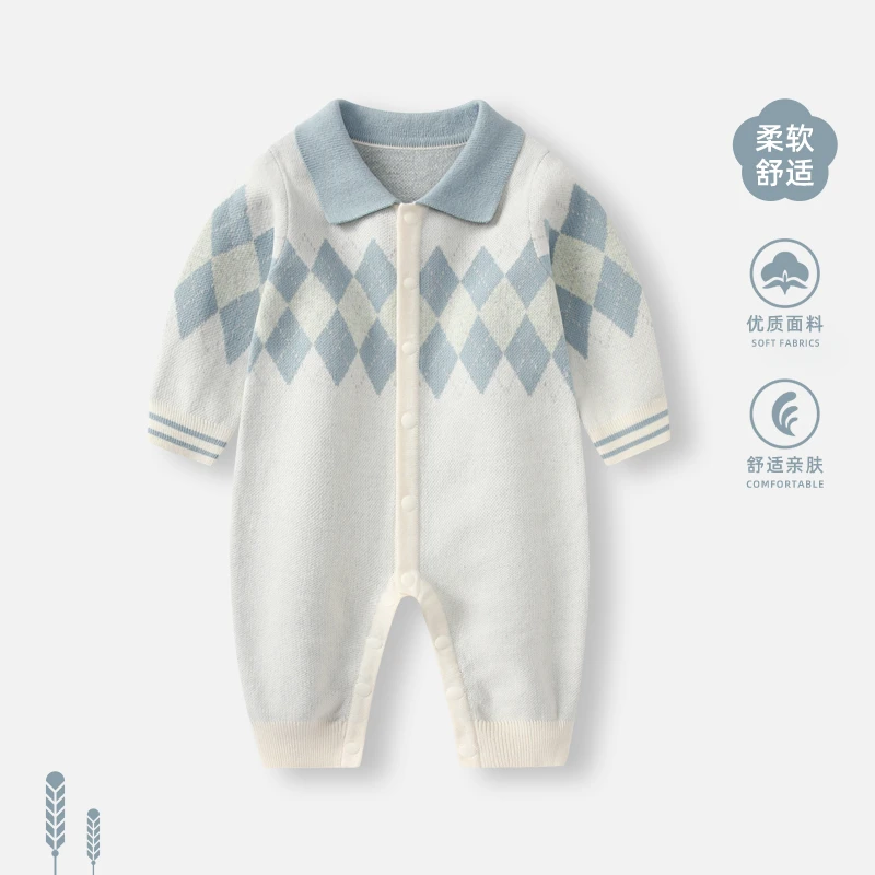 婴儿衣服秋冬男宝宝新款连体衣婴幼儿冬装加厚毛衣针织衫外出爬服
