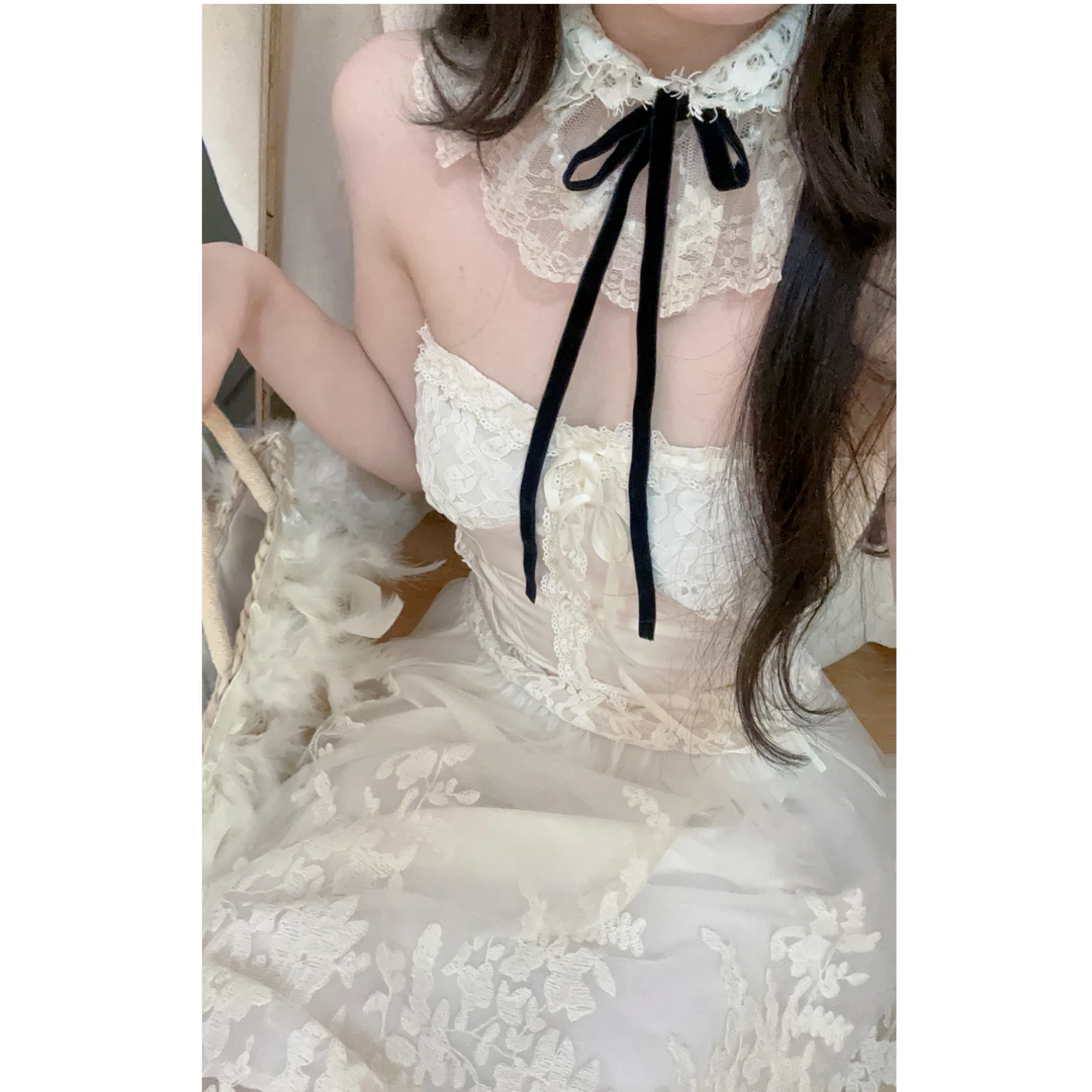 日光美神 中古私服款~蕾丝缎面吊带女春夏无袖抹胸上衣半裙套装