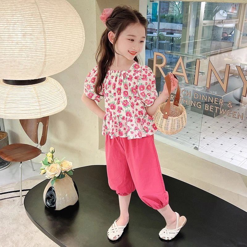 夏季2025新款女童儿童时尚网红套装碎花洋气时髦小女孩休闲女宝