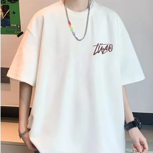 ins青少年短袖2025新款男夏季潮牌潮流宽松休闲五分袖衣服男生T恤