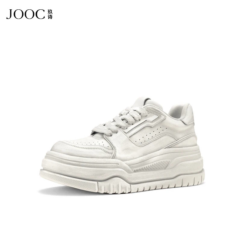 【钝感艺术】JOOC玖诗百搭小白鞋女2025春季新款厚底做旧休闲鞋
