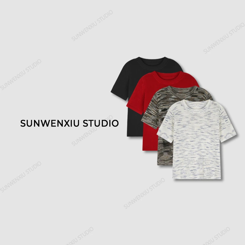 swx studio2店 “独特纱线”夏季高智老钱花纱休闲百搭圆领针织衫